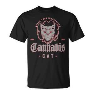 Camiseta Cannabis Cat negra con estampado Puff, camiseta para amantes del cannabis - Product Image 1