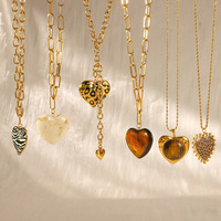 Collares con Colgante de Corazón de Ojo de Tigre y Resina de Leopardo Cebra, Chapados en Oro de 18K sobre Acero Inoxidable, para un Estilo Retro Casual Urbano