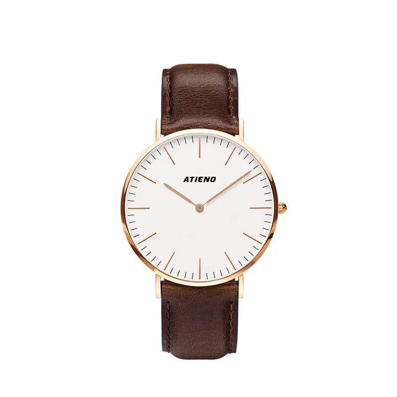 Reloj de pulsera minimalista con logotipo personalizado, relojes de cuero, reloj de cuarzo para hombre