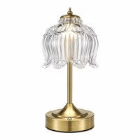 Lampe de table rechargeable vintage en verre Lotus, 3 couleurs, à intensité variable par toucher, sans fil, en cristal blanc, pour hôtel et restaurant