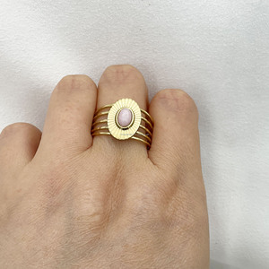 Bague gravée et <span class=keywords><strong>pierre</strong></span> ovale, bague gravée et <span class=keywords><strong>pierre</strong></span> ovale rose, bijoux en acier inoxydable - Product Image 4