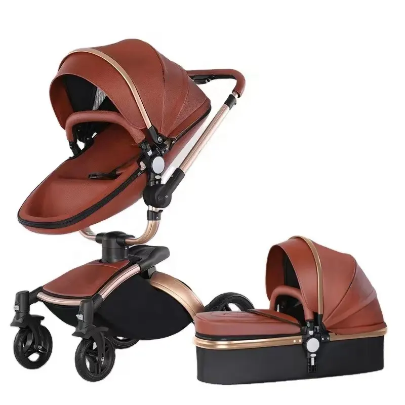 customize accepted best quality new arrival easy fold PU leather eggshell baby pram stroller 2 in 1 for 0-3 years old kids