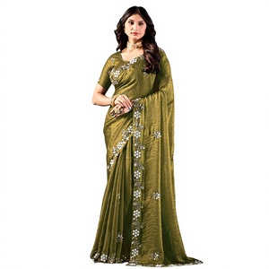 Sari en velours satiné pour femme, design indien Vexotrend, magnifique motif Patola, style traditionnel, idéal pour mariage, Diwali, soirée, infroissable - Product Image 1