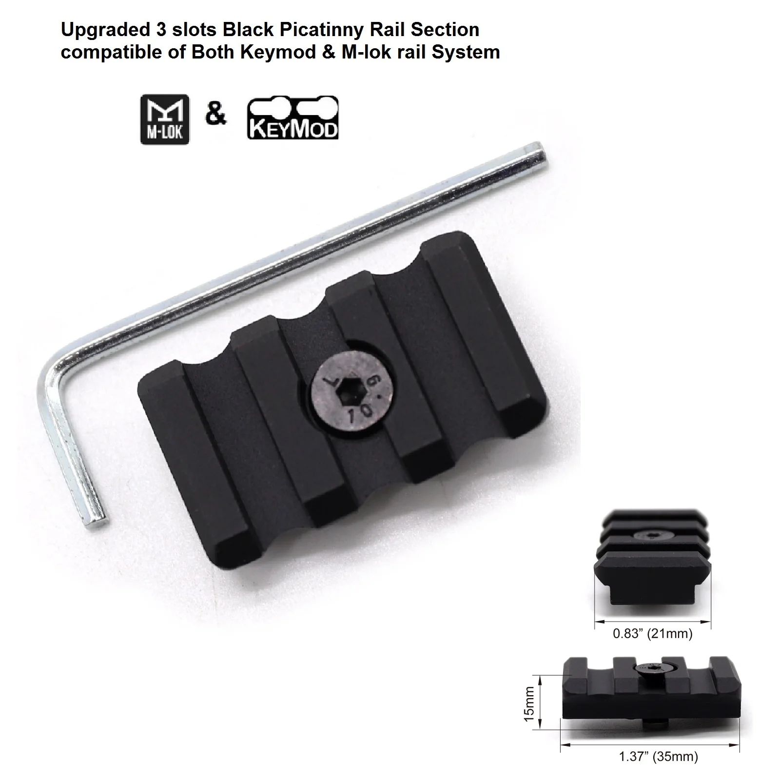 Aplus Universal Upgraded optional 3,5,7,9,11,13 slots Black Picatinny Rail Section compatible of Both Keymod&M-lok rail System