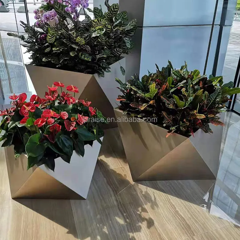 配送モールミラースチールスモールフラワーポットメタルフラワーポット人工植物ポット装飾用