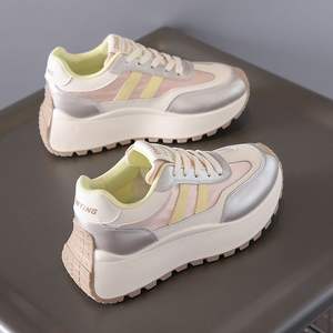 Dicke Sohlen höhe Erhöhung der Freizeit schuhe für Frauen mit Patchwork-Leder oberfläche für trend ige Sport-und Studenten schuhe - Product Image 6
