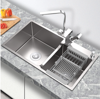 Robinet de cuisine en acier inoxydable à Double fonction, robinet contemporain à levier unique eau chaude et froide
