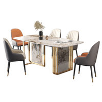 Table et chaises de salle à manger modernes en dalle de roche avec pieds en métal doré, 4 et 6 places, pour restaurants, hôtels et appartements