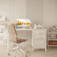 Bureau de bureau à domicile de 47 pouces avec armoire de rangement Bureau d'ordinateur en bois blanc avec tiroirs de rangement pour petits espaces