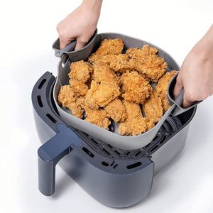 Cesta de silicona reutilizable para freidora de aire, apta para alimentos, rectangular, con circulación de aire para freidora de aire - Product Image 2