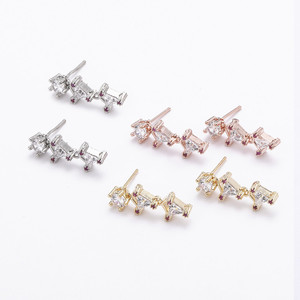 Geometric <b>Stud</b> Earrings Gold <b>Silver</b> Rose Gold Claw Setting Zircon Everyday Wear - Product Image 1