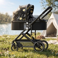 Poussette Bébé Nouveau-né Pliable Système de Voyage Landau Haut de Gamme Double Sens de Poussée en Cuir PU et Alliage d'Aluminium avec Amortisseurs