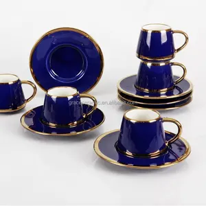 Tasses à café et soucoupes en porcelaine russe tasse à cappuccino en céramique de porcelaine colorée avec soucoupe ensemble de tasses à expresso dorées