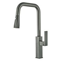 Robinet de salle de bain commercial gris anthracite à arc élevé avec poignée unique, design moderne en laiton et douchette extractible