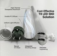 Kit SKD économique, tube LED T8 SKD, dissipation thermique élevée, diffuseur en aluminium durable, diffuseur en PC pour éclairage de plafond