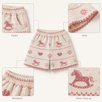 Shorts en jean jacquard pour filles, motif Fair Isle cheval à bascule flocon de neige, taille élastique, jambe large, été, shorts pour enfants, personnalisable OEM