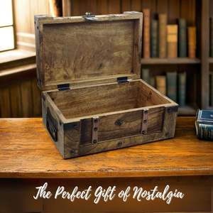 Coffre à trésor vintage en bois de 11 pouces avec couvercle à charnière, coffre à souvenirs artisanal pour bijoux, bibelots, décoration intérieure - Product Image 5