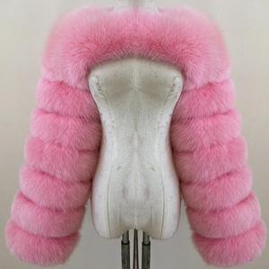 BEIZIRU Manteau en fourrure véritable pour femme, <span class=keywords><strong>renard</strong></span> <span class=keywords><strong>argenté</strong></span> et <span class=keywords><strong>renard</strong></span> roux, deux manches, longueur 60 cm, style nude - Product Image 4