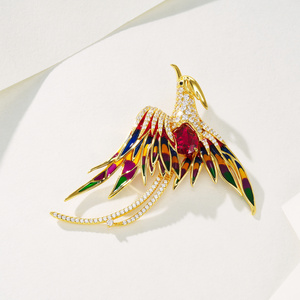 Broche de Pájaro Esmaltado de Plata 925 con Alas de Rubí Creado en Laboratorio, Pin de Solapa, Joyería de Pluma, Regalo para Mujer L - Product Image 3