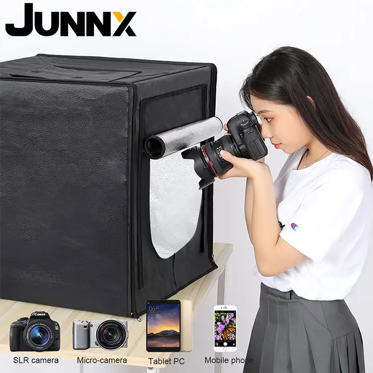 JUNNX Fashion Photoshoot LED Large 80*80cm Portable Softbox Foto Photography Folding Black Photo Tent Big Studio Box