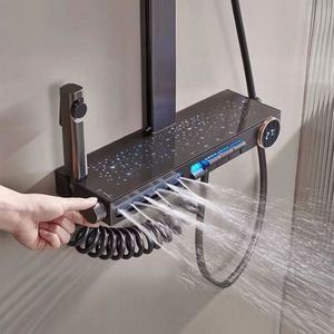 Ensemble de douche moderne chaud et froid 5 fonctions avec affichage numérique et touches piano, en laiton de luxe - Product Image 1