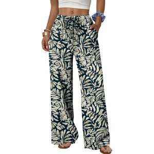 Women's Linen Summer Palazzo Pants Wide Leg High Waist Breathable Beach Trousers With Pockets - Product Image 1