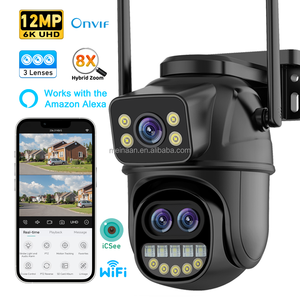 12MP 6K ICSee <span class=keywords><strong>APP</strong></span> 3 lentes 8X <span class=keywords><strong>Zoom</strong></span> óptico exterior impermeable inalámbrico WiFi red IP PTZ CCTV WiFi cámara <span class=keywords><strong>de</strong></span> seguridad para el hogar - Product Image 1
