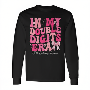 Camiseta de manga larga con lazo coqueta para niñas, cuello redondo, estampado digital, versión de cumpleaños número 10, de la colección In My Double Digits Era - Product Image 2