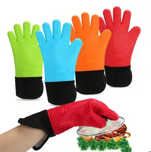 Термостойкие кухонные силиконовые рукавицы для барбекю, перчатки для барбекю, длинные Водонепроницаемые Нескользящие рукавицы для выпечки