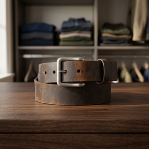 Ceinture de luxe carrée en cuir de vache marron véritable, style vintage, avec boucle ardillon en acier, écologique, de haute qualité, fournisseur indien BS INTERNATIONAL - Product Image 1
