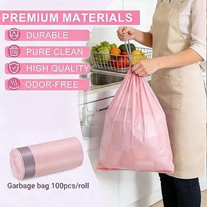 Huamaohengchun100 PCS 4 Gallon Unscented Tiny Waste Bag 15 Liters Liners for <b>Kitchen</b> Office Car and Bathroom, Pink - Product Image 2