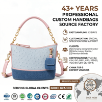 Sac seau imperméable bleu poussière gaufré effet autruche, base en jean élégante personnalisée avec chaîne dorée, sac à main pour femme OEM