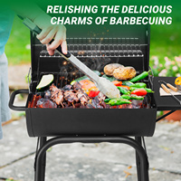 Barbecue fumoir à charbon de bois de style tonneau avec aération réglable et tables latérales pour fêtes barbecue en extérieur, jardins, patios et cuisson en arrière-cour
