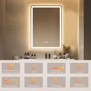 กระจกห้องน้ำ Genie Smart HD Sensor Glass พร้อมไฟ LED ติดผนัง ป้องกันฝ้า หน้าจอสัมผัส ดีไซน์ทรงสี่เหลี่ยม - Product Image 3