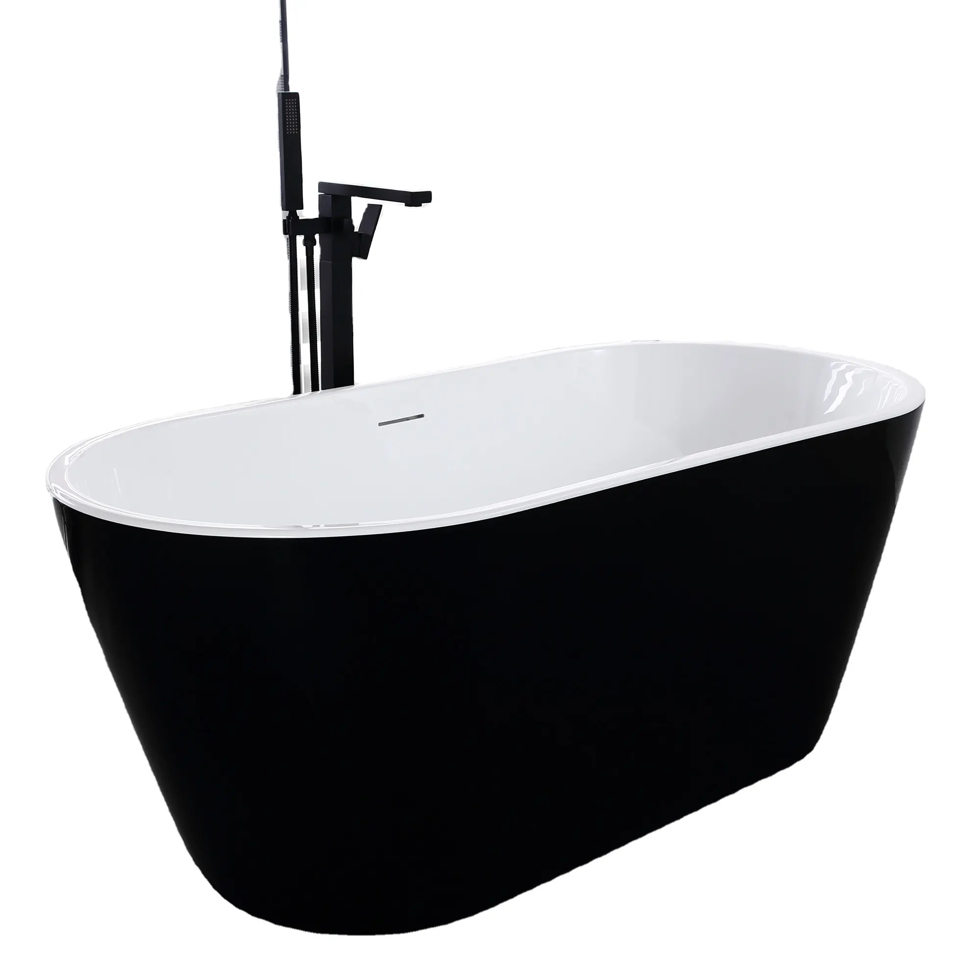 cUPC Factory the best price / Quality Black and white stacked acrylic oval shapes free standing bathtub 58.85"x29.33"x23.62"