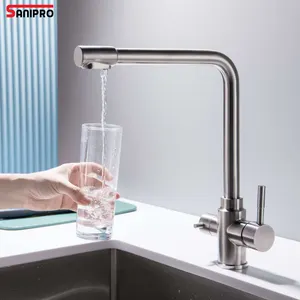 SANIPRO-grifo mezclador de 3 vías de acero inoxidable 360 giratorio de 304 grados, purificador de agua potable con filtro para cocina