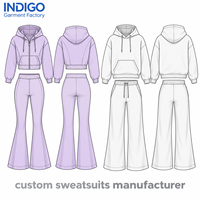 Fabricant de survêtements pour femmes sur mesure, ensemble sweat à capuche et pantalon évasé personnalisé, usine de vêtements OEM ODM, fabrication d'ensembles basés sur votre design