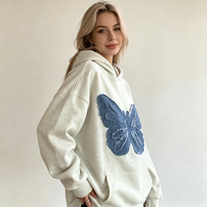 <span class=keywords><strong>Felpa</strong></span> <span class=keywords><strong>con</strong></span> Cappuccio Oversize in Denim <span class=keywords><strong>con</strong></span> Patchwork a <span class=keywords><strong>Farfalla</strong></span> 2026, Casual <span class=keywords><strong>con</strong></span> Grafica e Tasca, Stile Streetwear - Product Image 4