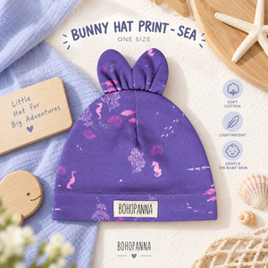 BOHOPANNA Bonnet pour bébé fille, imprimé vie marine violet, avec oreilles de lapin, taille universelle, en coton respirant, pour nourrissons et tout-petits - Product Image 2