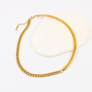 Fashion <b>Necklaces</b> Stainless Steel 18k Gold Plated Cuban Link Chain Snake Chain Two Tone Design Bold <b>Statement</b> Jewelry for Women - Product Image 3