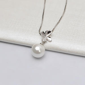 Colgante de Plata S925 con Trébol de la Suerte, Tendencia en Joyería Femenina, con Bandeja Vacía Personalizable para Perlas, Accesorios DIY Semi-Vacíos - Product Image 1