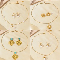 Collier fin en perles turquoise à la mode, accessoires en acier inoxydable plaqué or, collier simple, boucles d'oreilles, ensemble de bijoux pour femmes