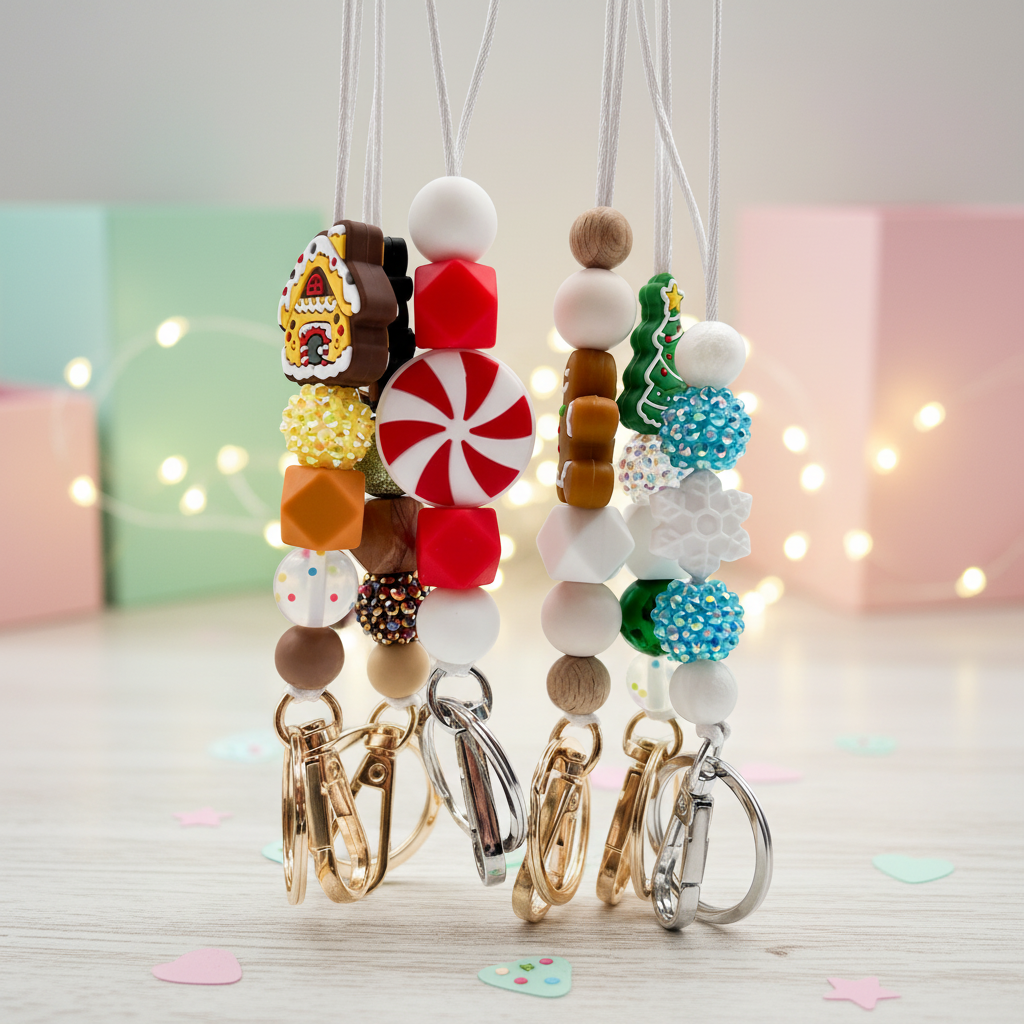 New ZICHUAN ZC-50432 Minimalist Silicone Wooden Handmade Beaded Cartoon KT Cat ID Necklace Key Tag Lanyard Image 3