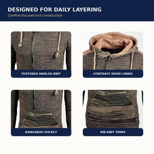 Men's Knitted Hoodie Sweater <strong>Half</strong> Zip Marled Pullover Casual Winter Knitwear with Kangaroo Pocket OEM Private Label - Product Image 4