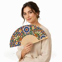 Éventail pliant en bois imprimé sur mesure, motif géométrique islamique arabesque, souvenir d'art du Moyen-Orient pour événement ou cadeau
