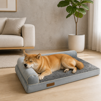 Coussin de canapé pour animaux de compagnie en velours avec protection pour le cou, tapis en polaire shaggy, orthopédique, toutes saisons, base antidérapante en caoutchouc, lavable, OEM en gros