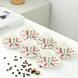Ensemble de café en céramique 6 tasses et 6 assiettes, motif floral arabe turc, tasses et assiettes à café <span class=keywords><strong>Kawa</strong></span>, cadeau d'affaires idéal - Product Image 3