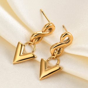 Geometric Gold Steel <b>Stud</b> <b>Earrings</b> 28Mm V Shape Infinity Design Fashion Jewelry - Product Image 2