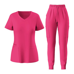Women Scrub Set V-Neck Short Sleeve Moisture Wicking Knitted Split Uniform Hospital Workwear Casual Wear Pet Clinic Apparel - Product Image 5