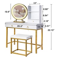 Table de toilette moderne en bois blanc avec miroir éclairé par LED pour chambre à coucher appartement
